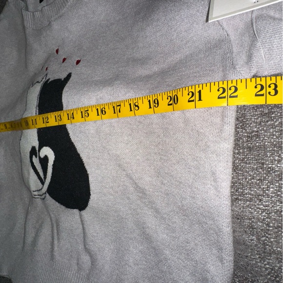 NEW ANTHROPOLOGIE CALLIGRAPHIE Charming Cat ❤️Duo❤️ Gray Sweater Sz M - Picture 6 of 9